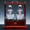 Inverness Crystal Flame Pair Panelled Decanters and Wood Tantalus